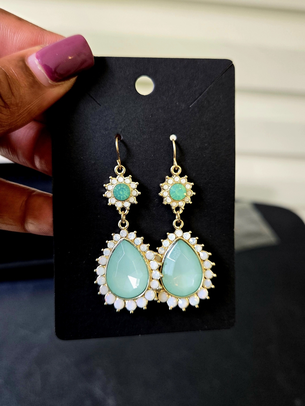 Gold-Tone Mint Teardrop Dangle Earrings - Women Jewelry